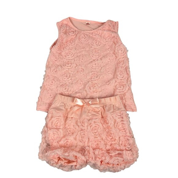 Girls Sleeveless Floral Textured Top & Shorts Set Size 6 - Picture 1 of 8